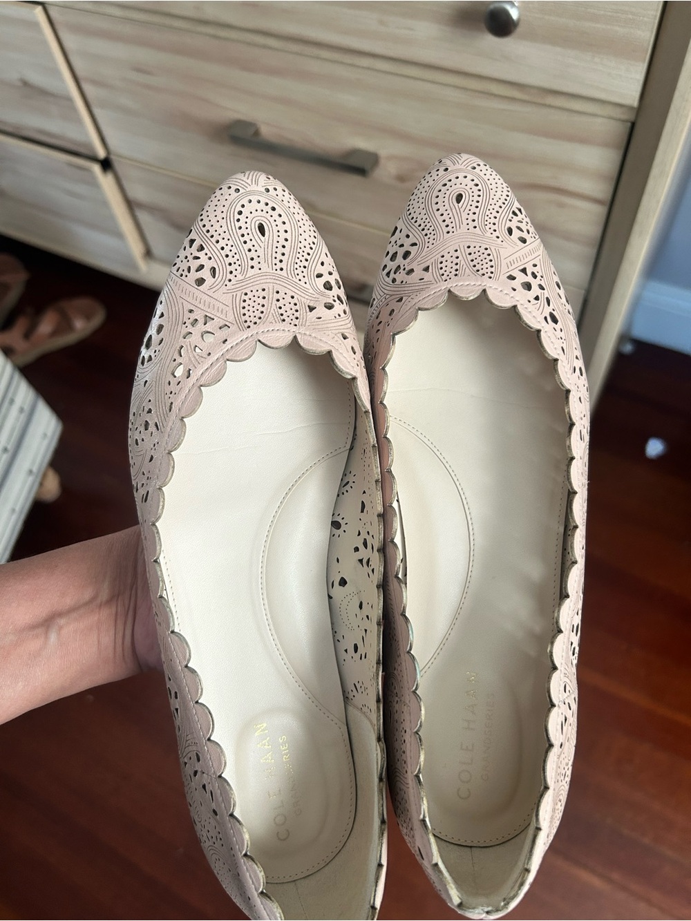 Cole Haan Scalloped Laser-Cut Women's Ballet Flat - Nude - Picture 2 of 10